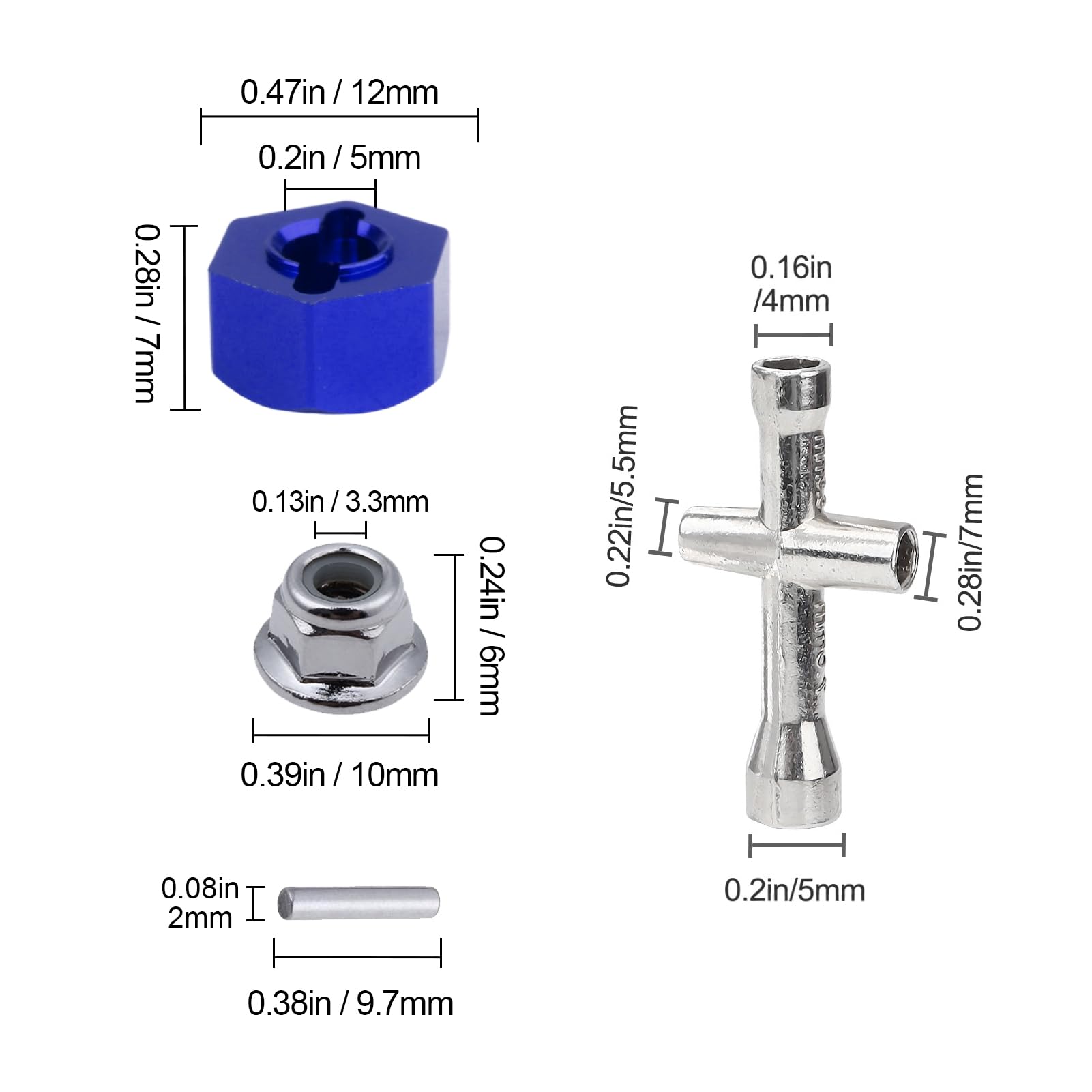 Hobbypark 12mm Aluminum Hex Wheel Hubs Adapters & M4 Flanged Lock